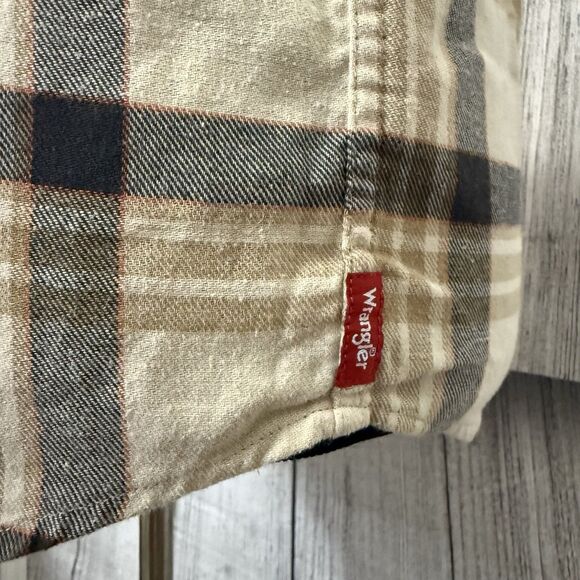 Wrangler Men's Medium Beige Multicolored Button Up Plaid Long Sleeve Shirt - Picture 5 of 10